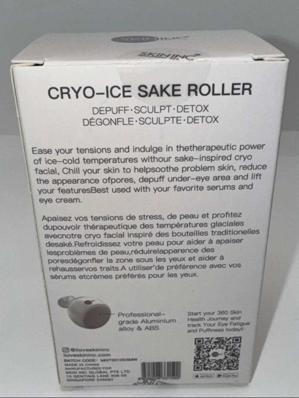 NEW SKIN INC Cryo-Ice Facial Roller Pink to White Depuff Sculpt Detox Skin